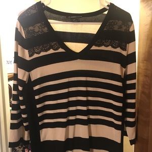 Lane Bryant cream and black sweater w/lace detail